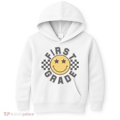 First Grade Star Smile Checker Back To School Retro Kids Hoodie