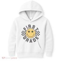 First Grade Star Smile Checker Back To School Retro Kids Hoodie thumb 0