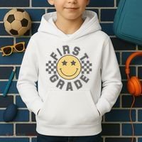 First Grade Star Smile Checker Back To School Retro Kids Hoodie thumb 2
