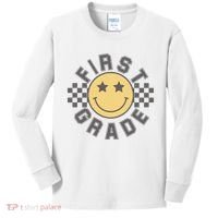 First Grade Star Smile Checker Back To School Retro Kids Long Sleeve Shirt thumb 0