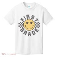 First Grade Star Smile Checker Back To School Retro Kids T-Shirt thumb 0