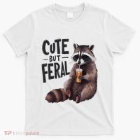 Feral Girl Summer Funny Meme Cute But Feral Raccoon Vacation T-Shirt thumb 0