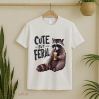 Feral Girl Summer Funny Meme Cute But Feral Raccoon Vacation T-Shirt thumb 2
