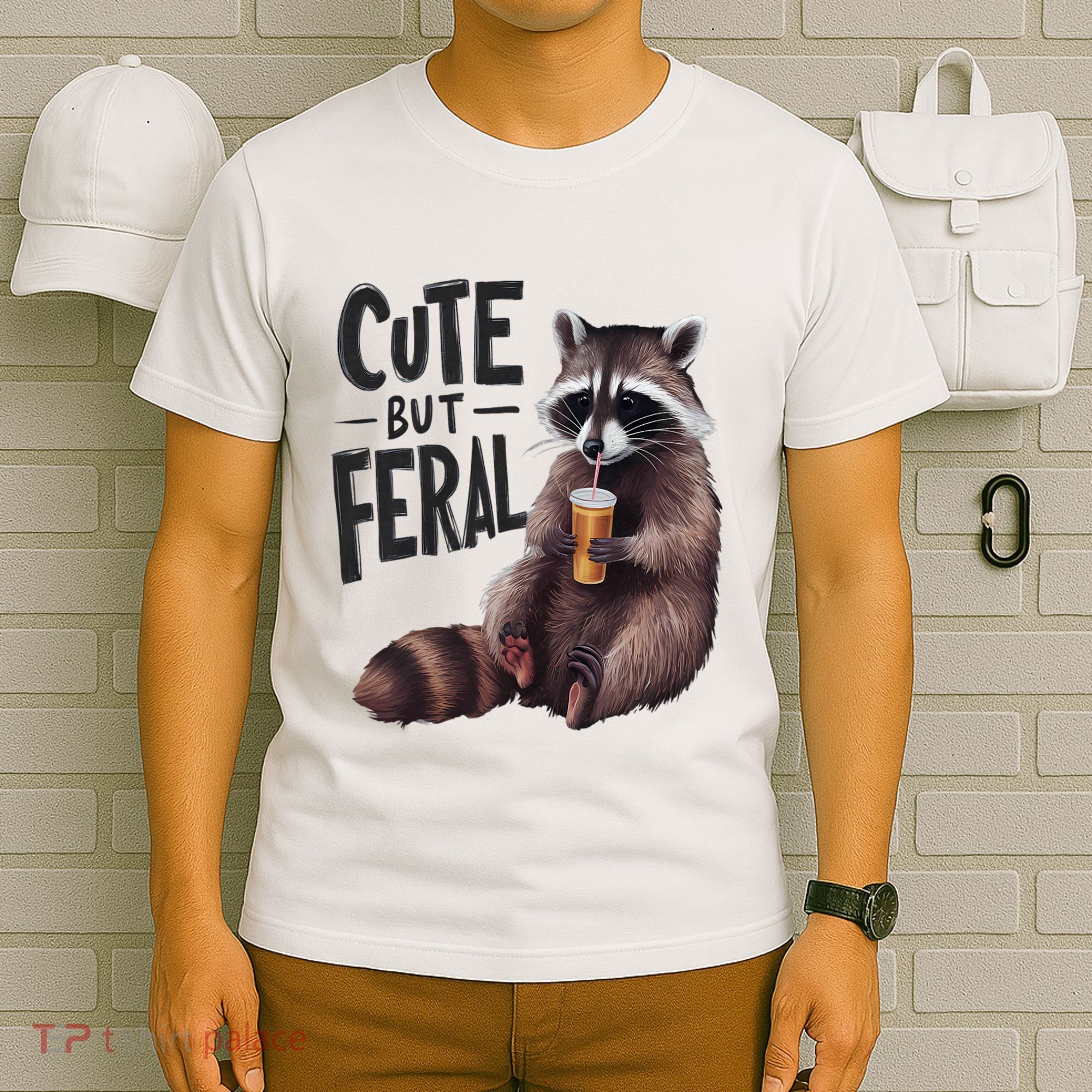 Feral Girl Summer Funny Meme Cute But Feral Raccoon Vacation T-Shirt