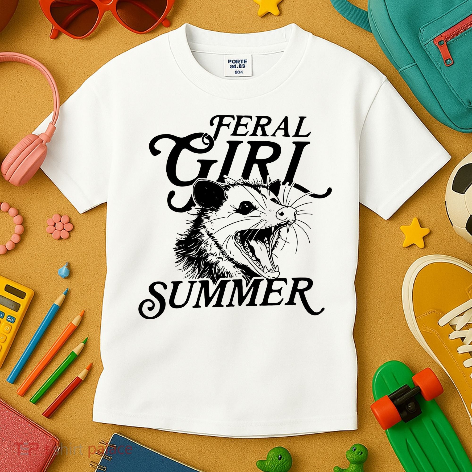 Feral Girl Summer Opossum Kids T-Shirt