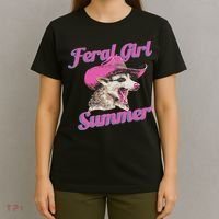 Feral Girl Summer Retro Possum Funny Meme T-Shirt thumb 4