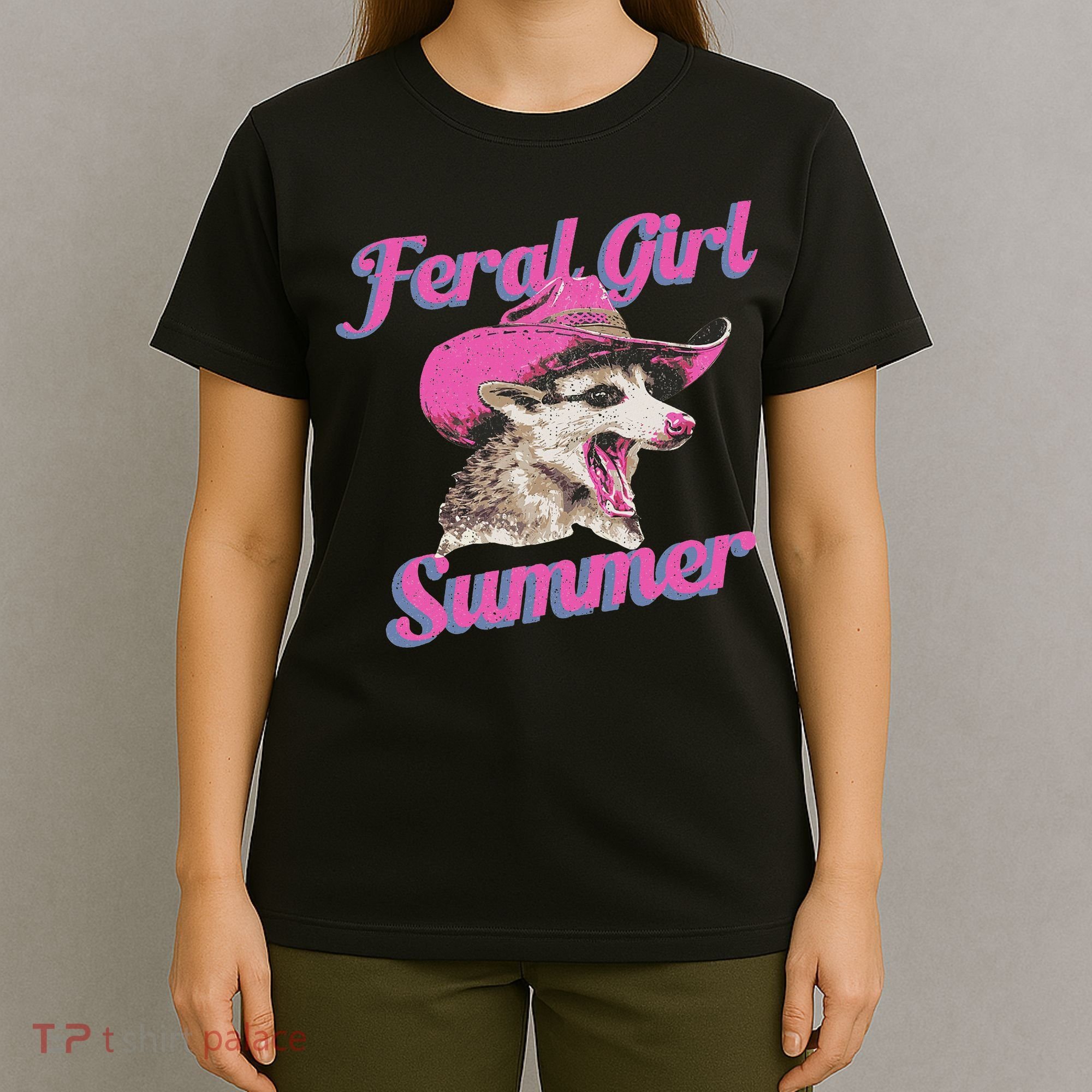 Feral Girl Summer Retro Possum Funny Meme T-Shirt