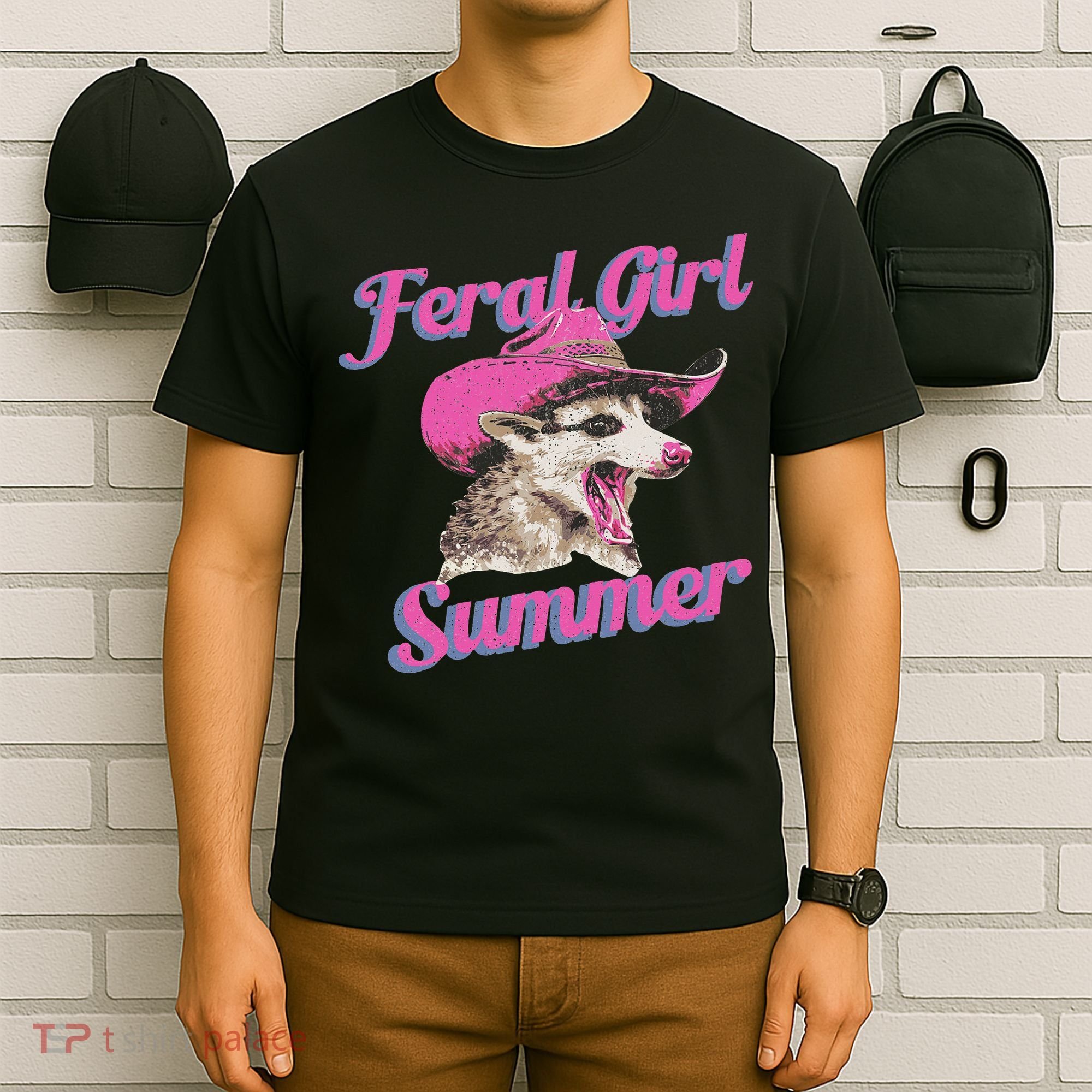 Feral Girl Summer Retro Possum Funny Meme T-Shirt