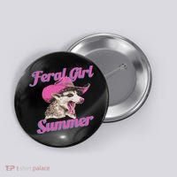 Feral Girl Summer Retro Possum Funny Meme Button thumb 0
