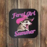 Feral Girl Summer Retro Possum Funny Meme Coaster thumb 0