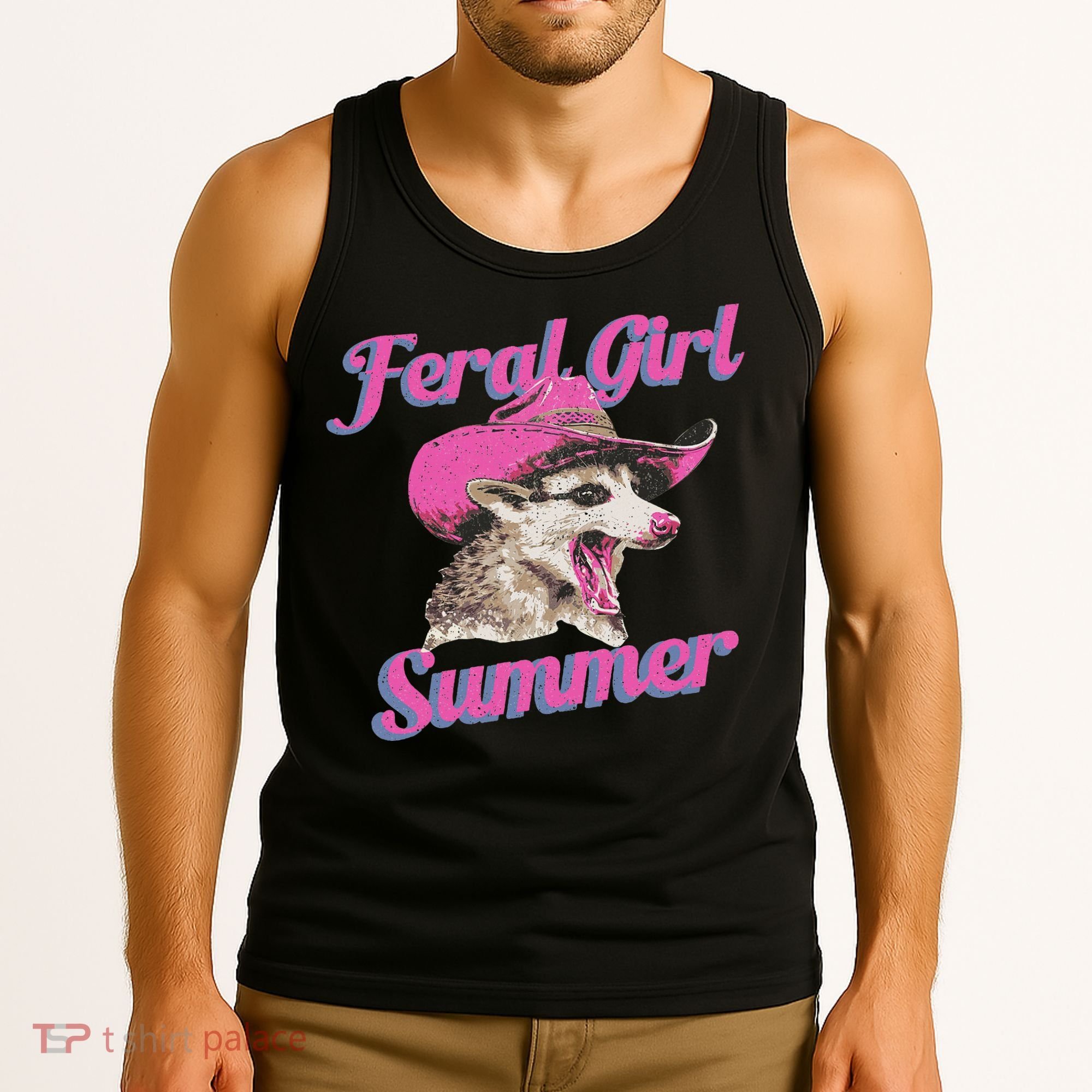 Feral Girl Summer Retro Possum Funny Meme Tank Top