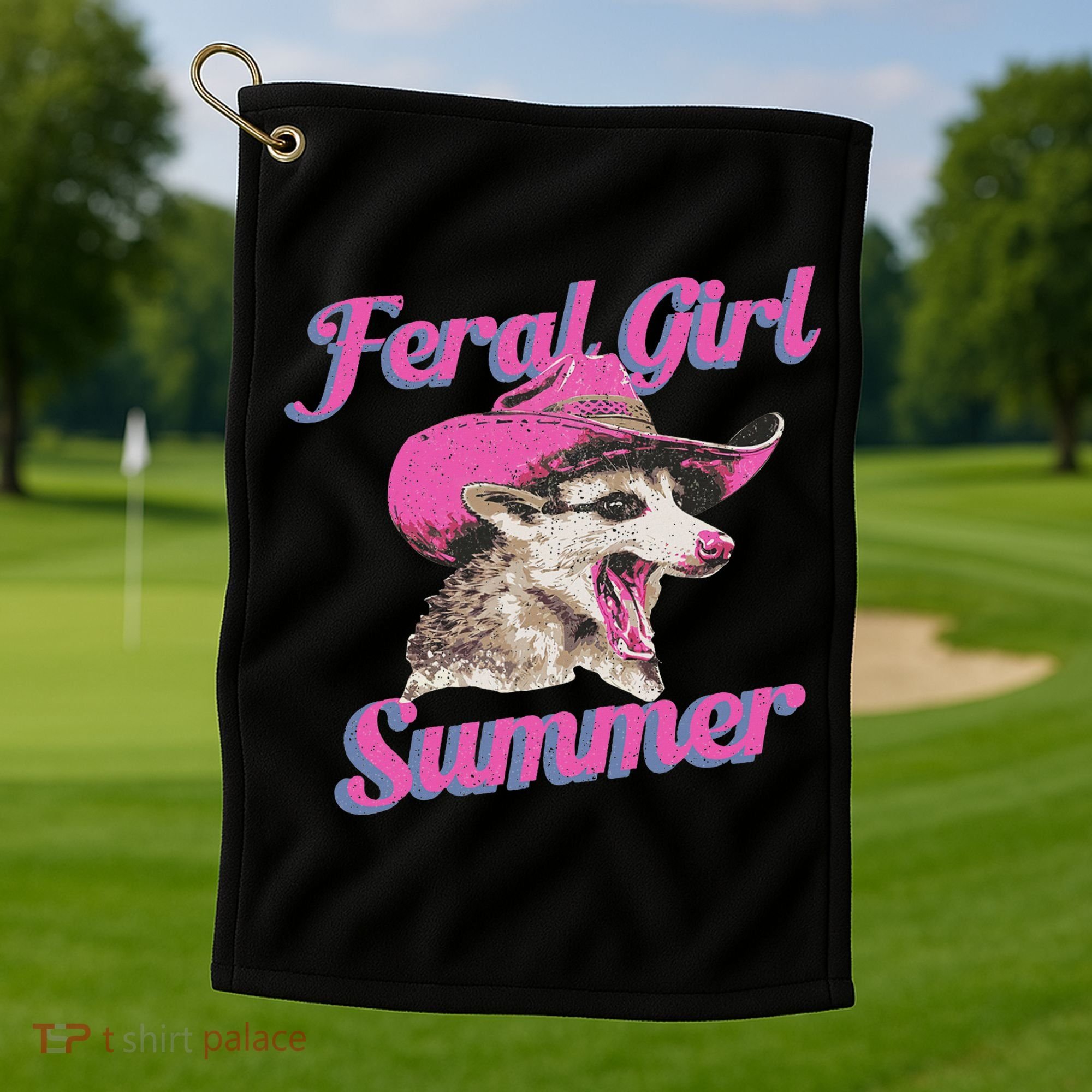 Feral Girl Summer Retro Possum Funny Meme Golf Towel