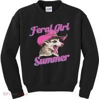 Feral Girl Summer Retro Possum Funny Meme Kids Sweatshirt thumb 0