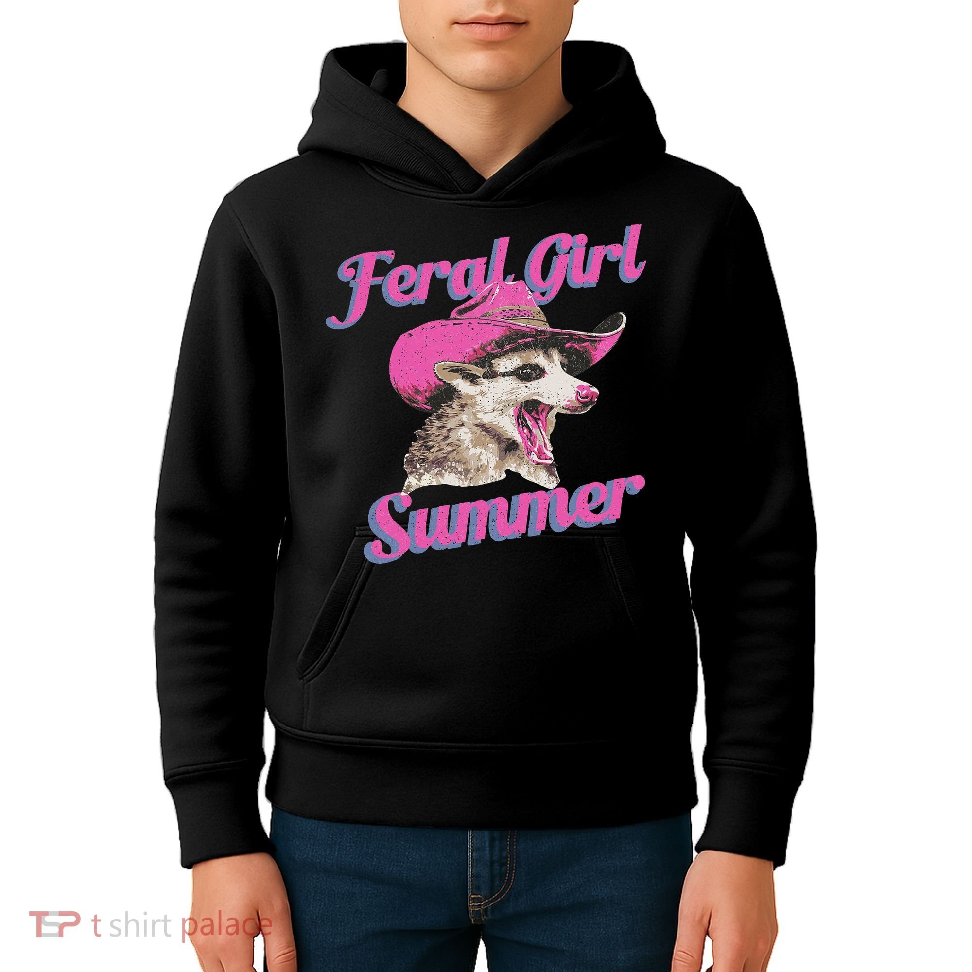 Feral Girl Summer Retro Possum Funny Meme Kids Hoodie