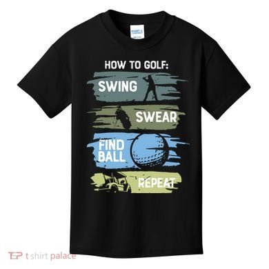 Funny Golf Swing Swear Findball Repeat Kids T-Shirt