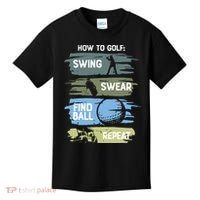 Funny Golf Swing Swear Findball Repeat Kids T-Shirt thumb 0