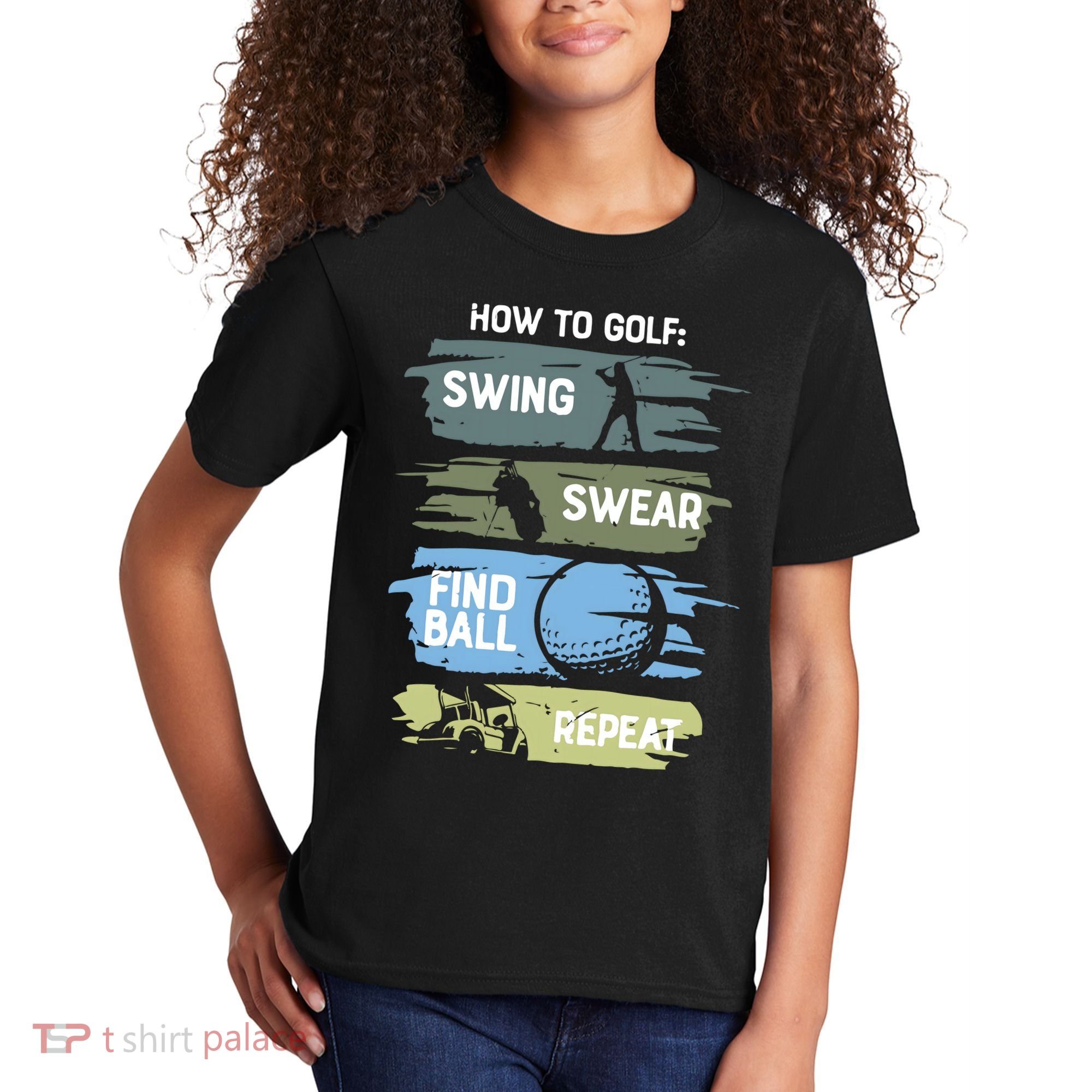 Funny Golf Swing Swear Findball Repeat Kids T-Shirt