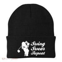 Funny Golf Swing Swear Repeat Female Golfer Version Beanie thumb 0
