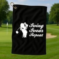 Funny Golf Swing Swear Repeat Female Golfer Version Golf Towel thumb 1