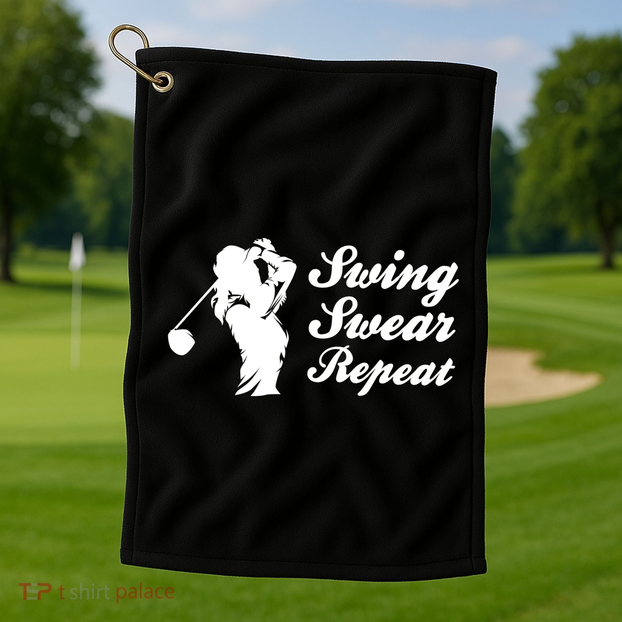 Funny Golf Swing Swear Repeat Female Golfer Version Golf Towel
