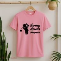 Funny Golf Swing Swear Repeat Female Golfer Version T-Shirt thumb 2