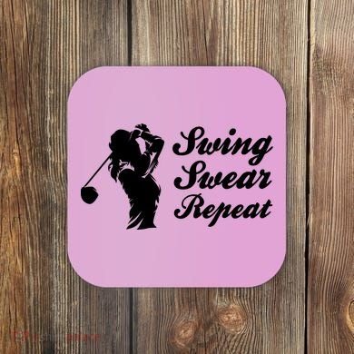 Funny Golf Swing Swear Repeat Female Golfer Version Coaster