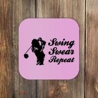 Funny Golf Swing Swear Repeat Female Golfer Version Coaster thumb 0