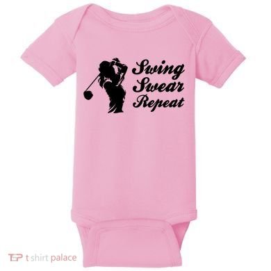 Funny Golf Swing Swear Repeat Female Golfer Version Baby Bodysuit