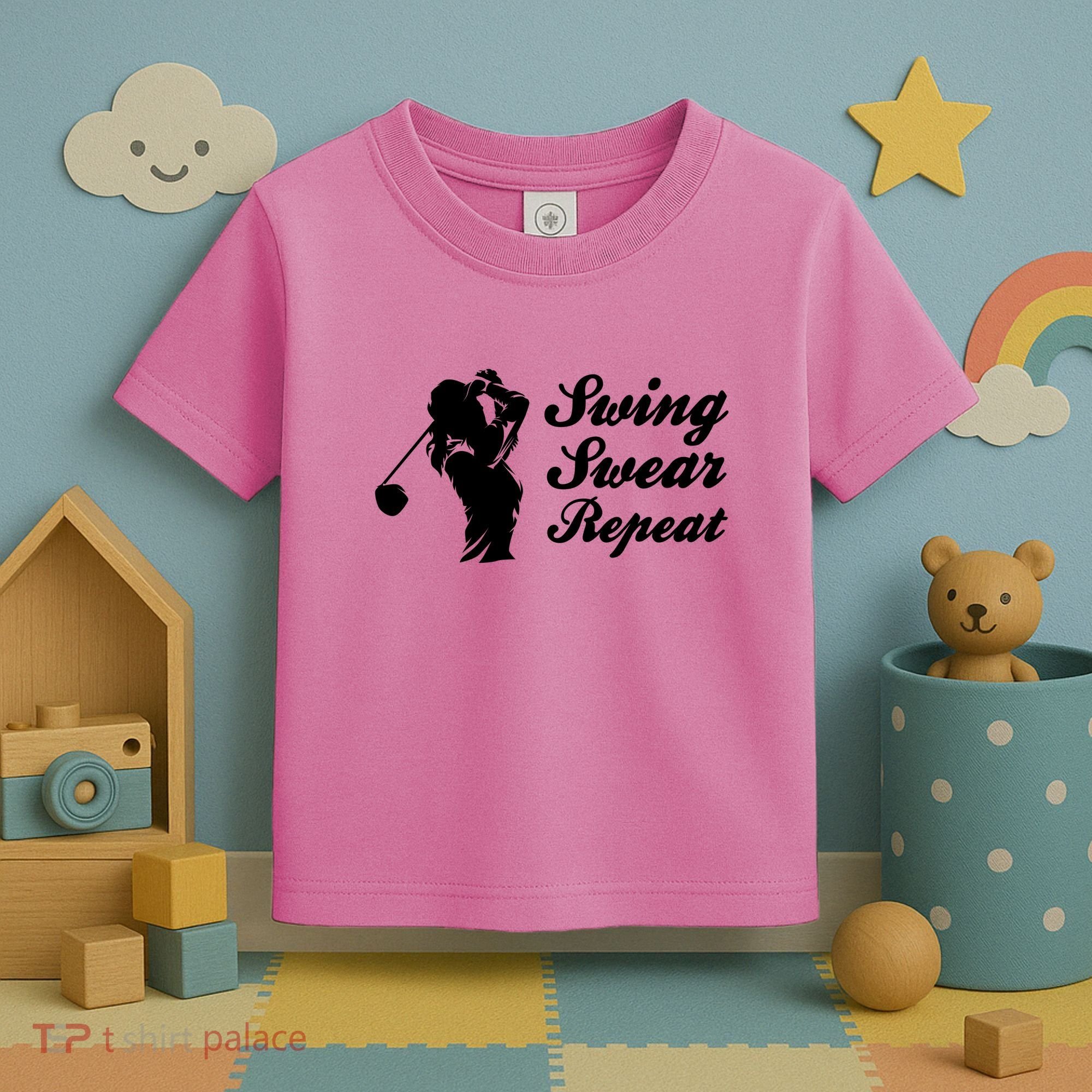 Funny Golf Swing Swear Repeat Female Golfer Version Toddler T-Shirt