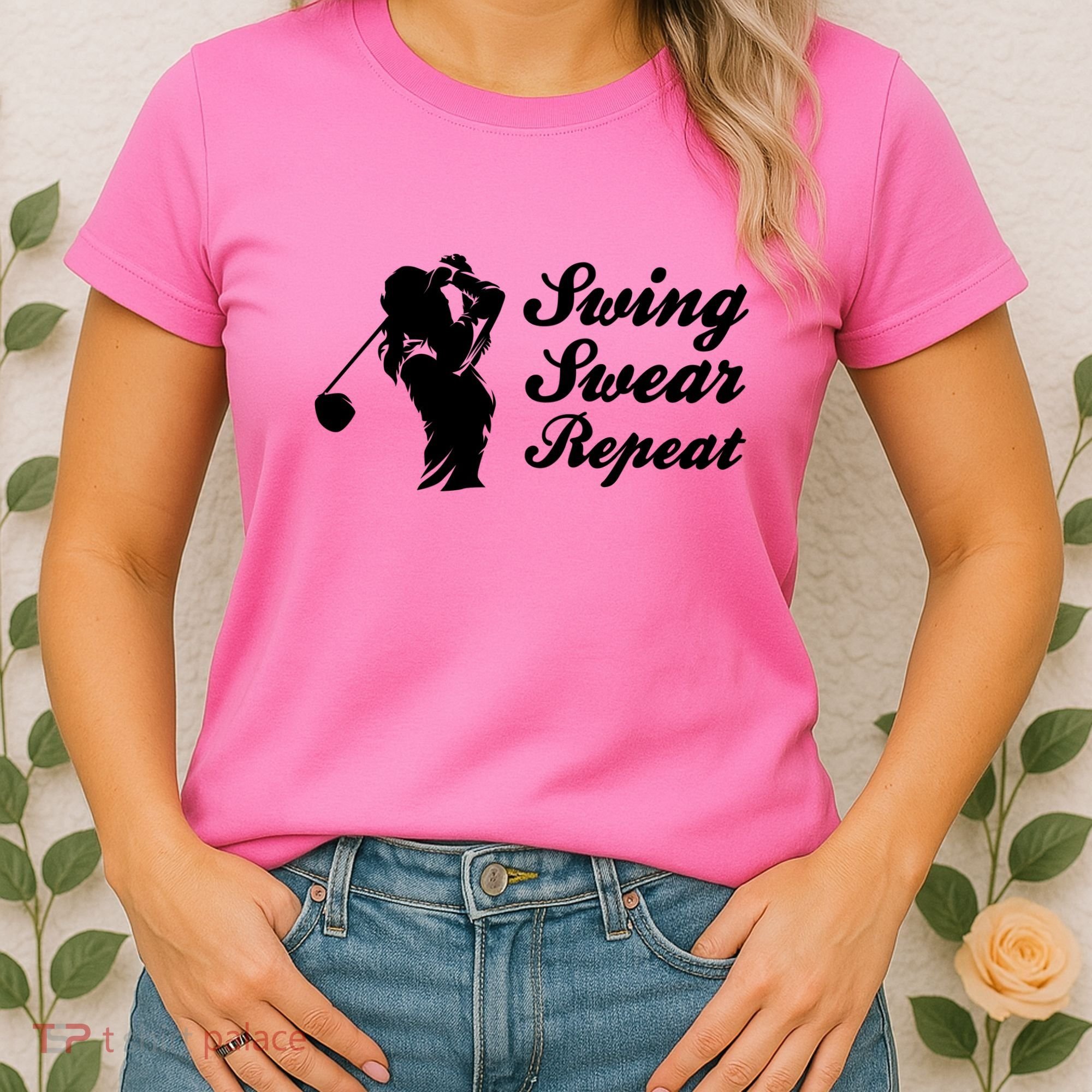 Funny Golf Swing Swear Repeat Female Golfer Version Women's T-Shirt