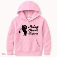 Funny Golf Swing Swear Repeat Female Golfer Version Kids Hoodie thumb 0