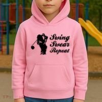Funny Golf Swing Swear Repeat Female Golfer Version Kids Hoodie thumb 2