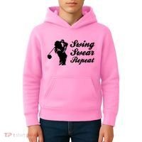 Funny Golf Swing Swear Repeat Female Golfer Version Kids Hoodie thumb 4