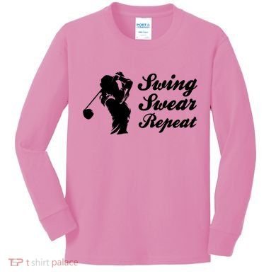 Funny Golf Swing Swear Repeat Female Golfer Version Kids Long Sleeve Shirt