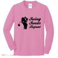 Funny Golf Swing Swear Repeat Female Golfer Version Kids Long Sleeve Shirt thumb 0