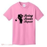 Funny Golf Swing Swear Repeat Female Golfer Version Kids T-Shirt thumb 0