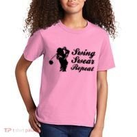 Funny Golf Swing Swear Repeat Female Golfer Version Kids T-Shirt thumb 2