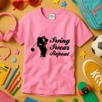 Funny Golf Swing Swear Repeat Female Golfer Version Kids T-Shirt thumb 3