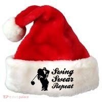 Funny Golf Swing Swear Repeat Female Golfer Version Santa Hat thumb 0