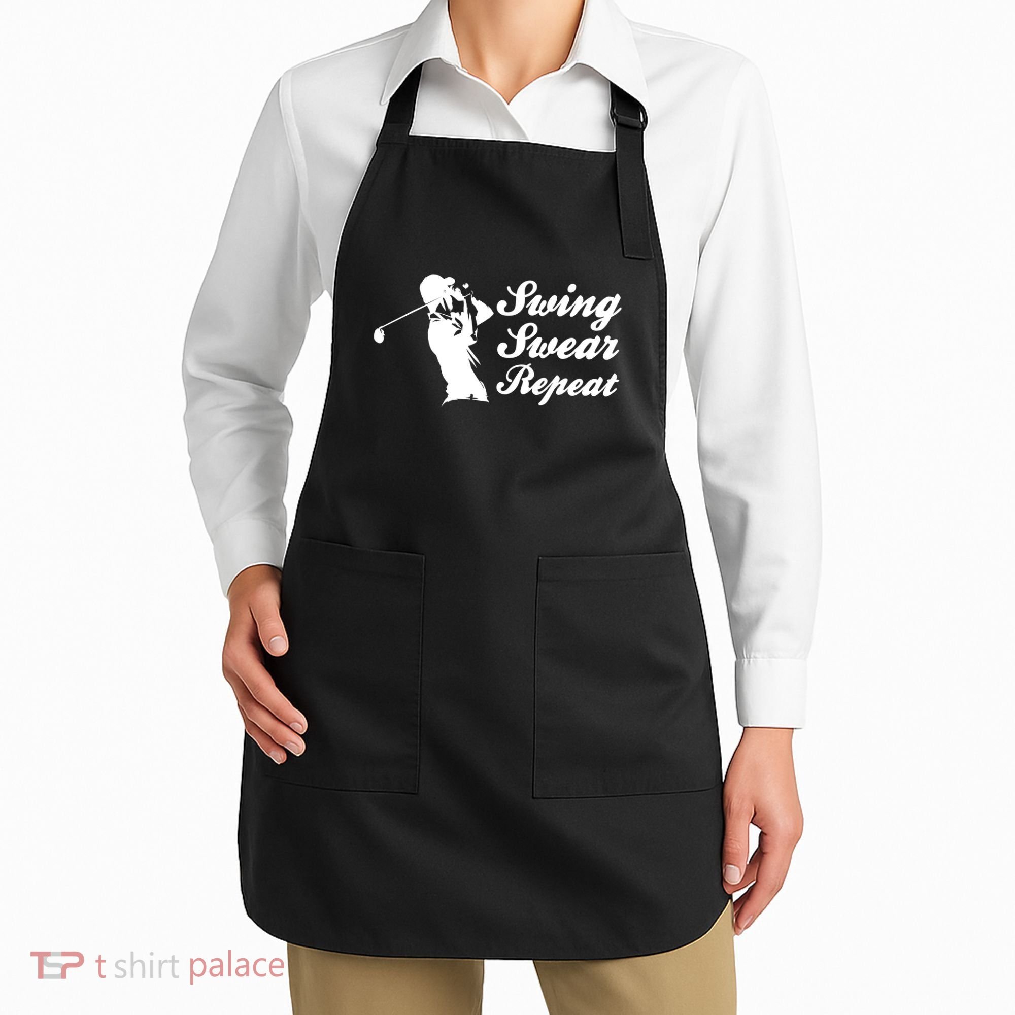 Funny Golf Swing Swear Repeat Male Golfer Version Apron