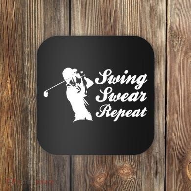 Funny Golf Swing Swear Repeat Male Golfer Version Coaster