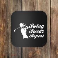 Funny Golf Swing Swear Repeat Male Golfer Version Coaster thumb 0