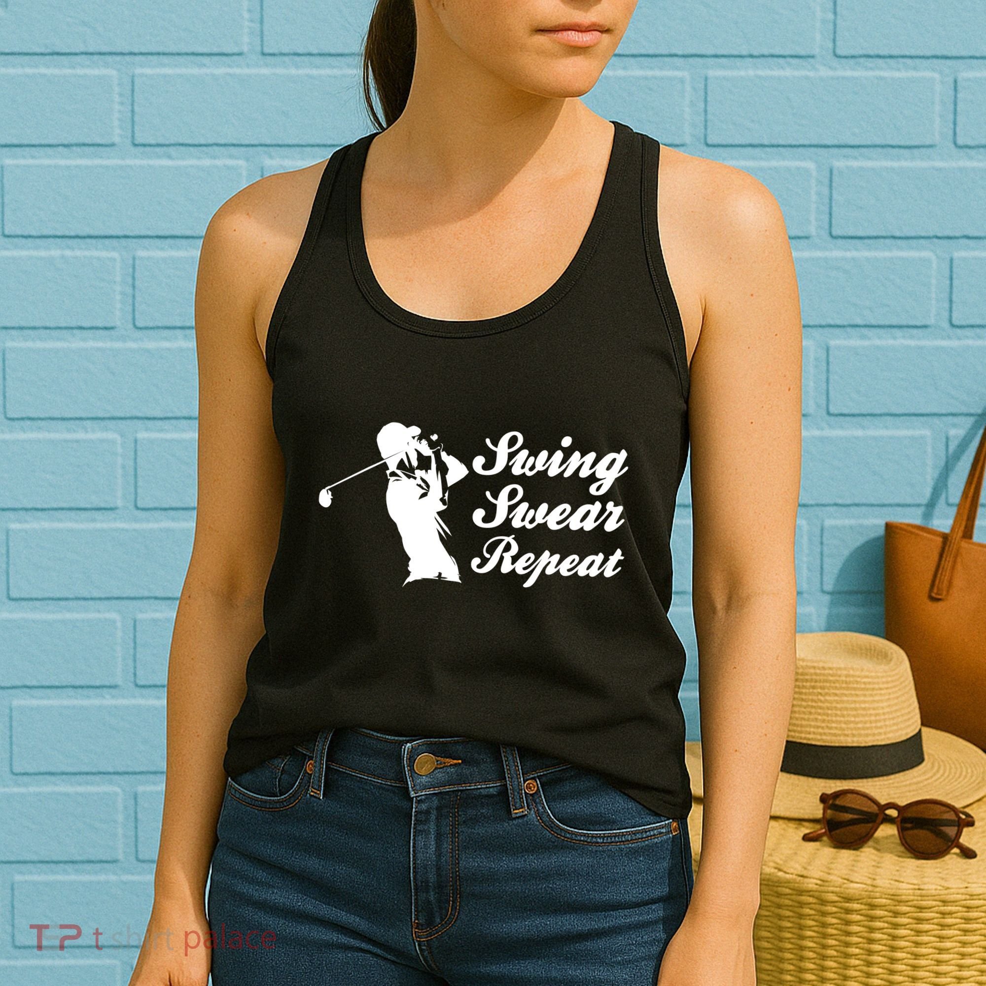 Funny Golf Swing Swear Repeat Male Golfer Version Women's Tank Top