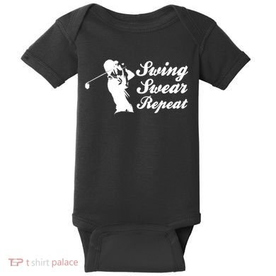 Funny Golf Swing Swear Repeat Male Golfer Version Baby Bodysuit