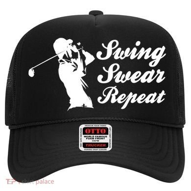 Funny Golf Swing Swear Repeat Male Golfer Version Hat