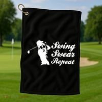 Funny Golf Swing Swear Repeat Male Golfer Version Golf Towel thumb 1