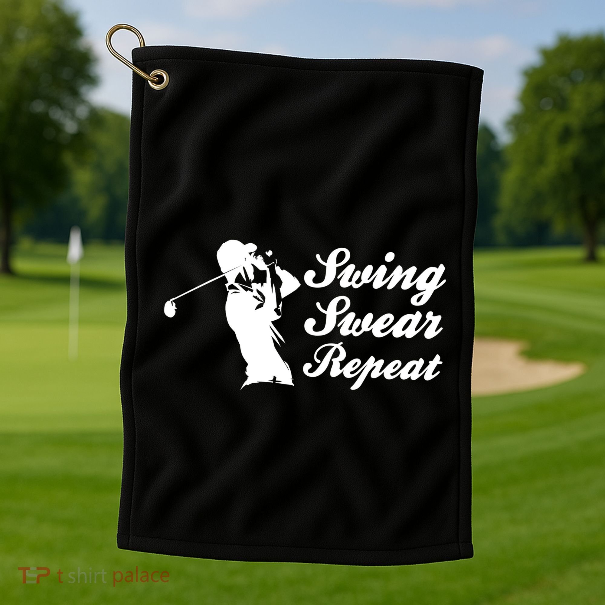 Funny Golf Swing Swear Repeat Male Golfer Version Golf Towel