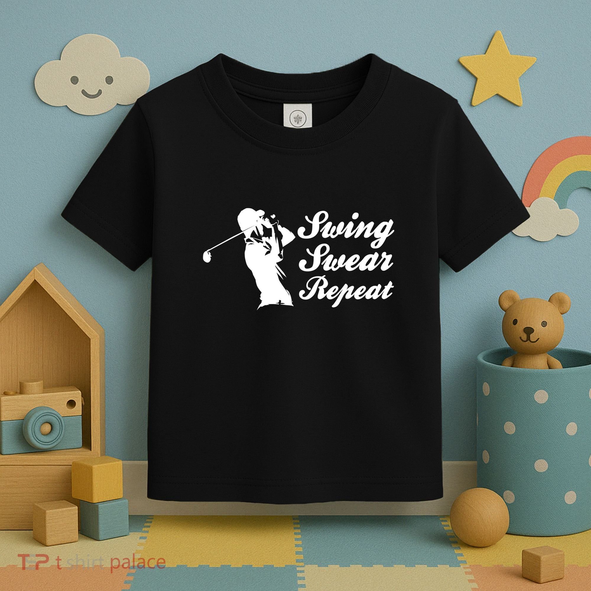 Funny Golf Swing Swear Repeat Male Golfer Version Toddler T-Shirt