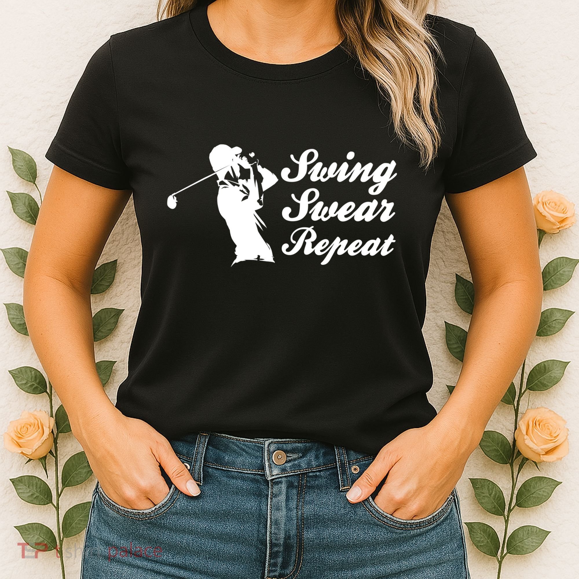 Funny Golf Swing Swear Repeat Male Golfer Version Women's T-Shirt