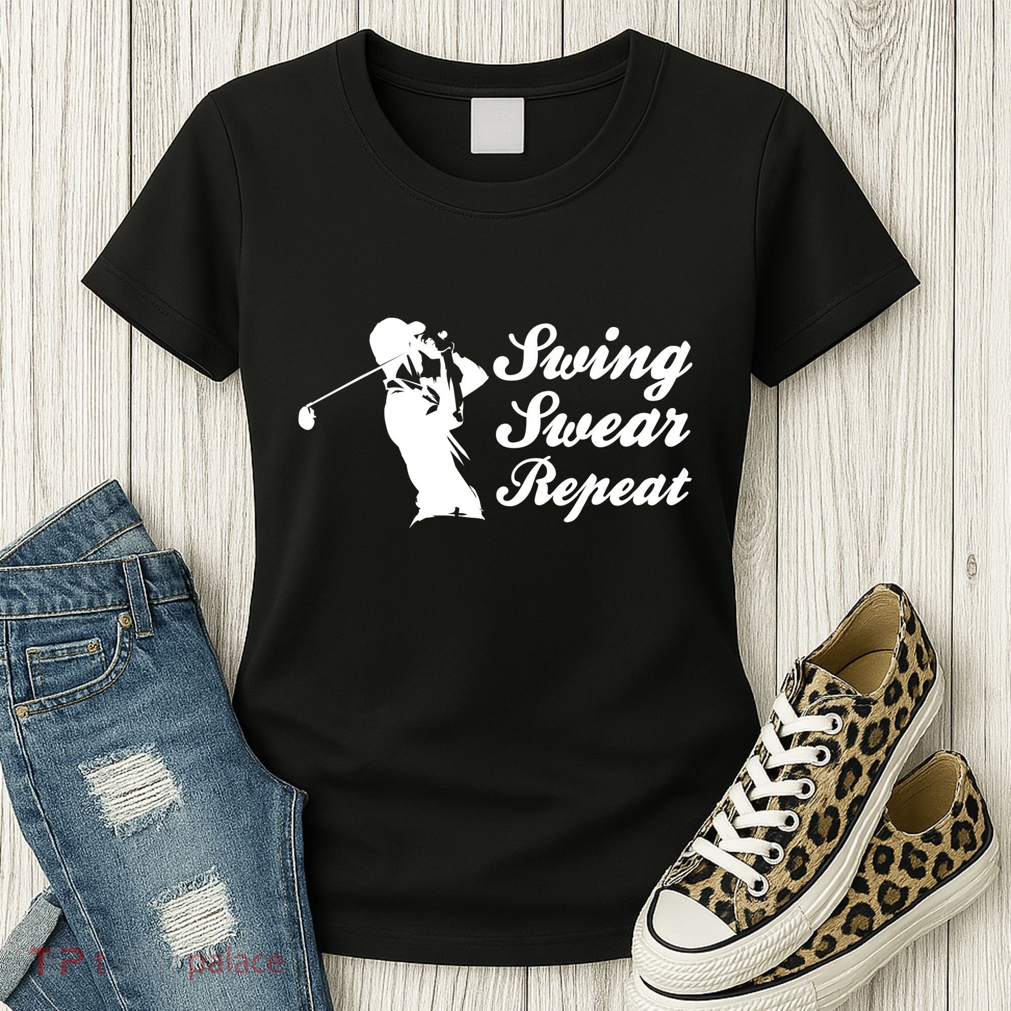 Funny Golf Swing Swear Repeat Male Golfer Version Women's T-Shirt